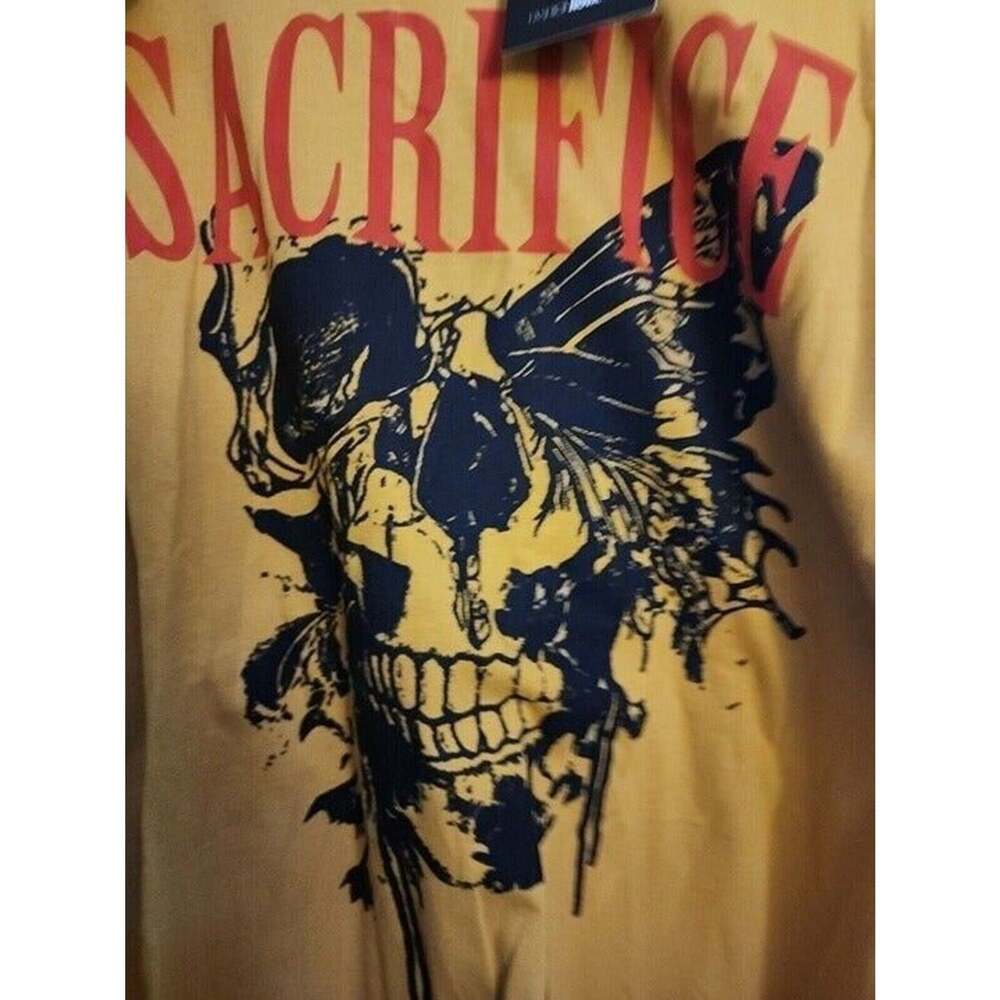 Fashion Nova Sacrifice Skull Butterfly Mustard Long Sleeve Shirt Sz L AAA